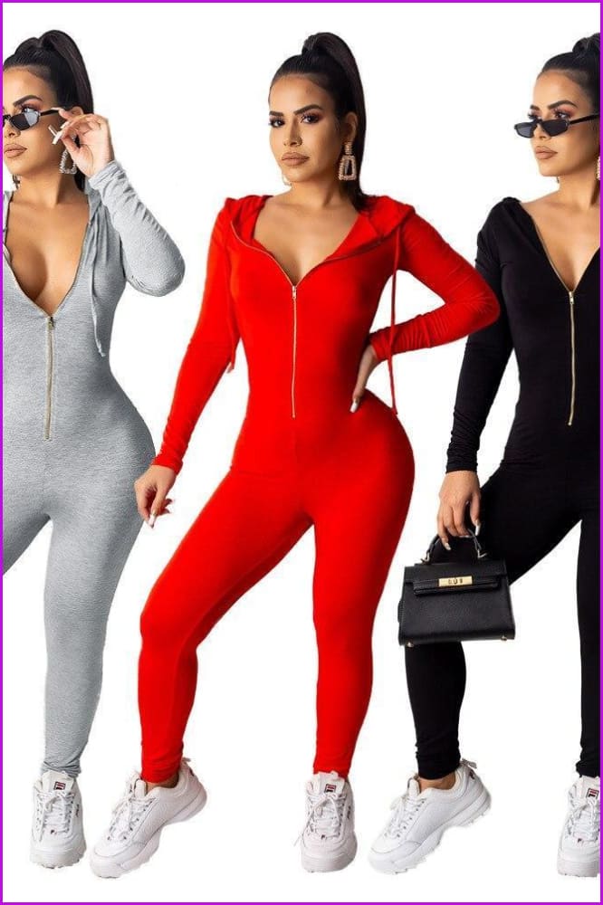 3 Colors Zip Hoodie Bodysuit - Furdela