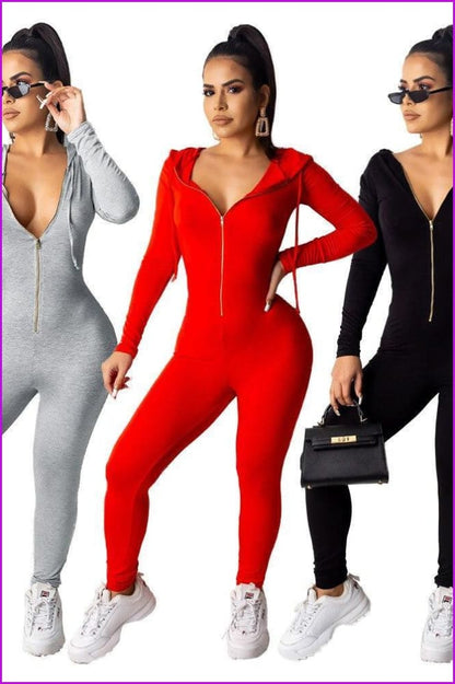 3 Colors Zip Hoodie Bodysuit - Furdela