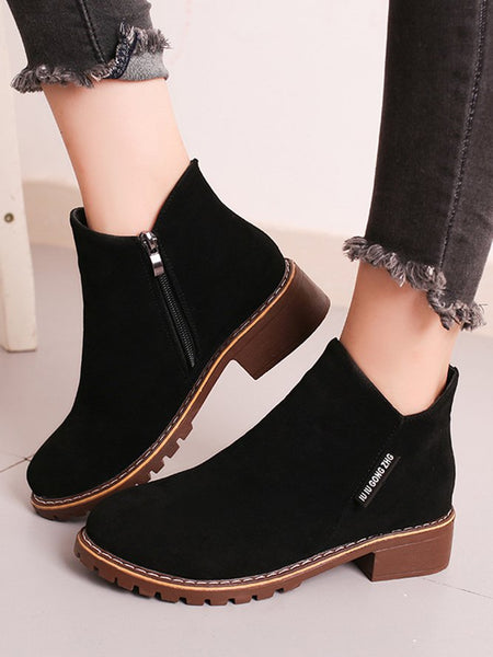 Women British Style Urban Round Toe Comfortable Zip Chunky Heel Low Heel Boots PJ56 - Furdela