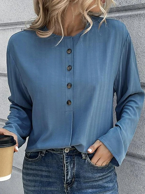 Crew Neck Plain Casual Loose Top OU23