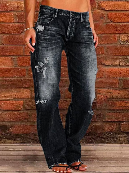 Loose Plain Casual Denim Jeans  QK95