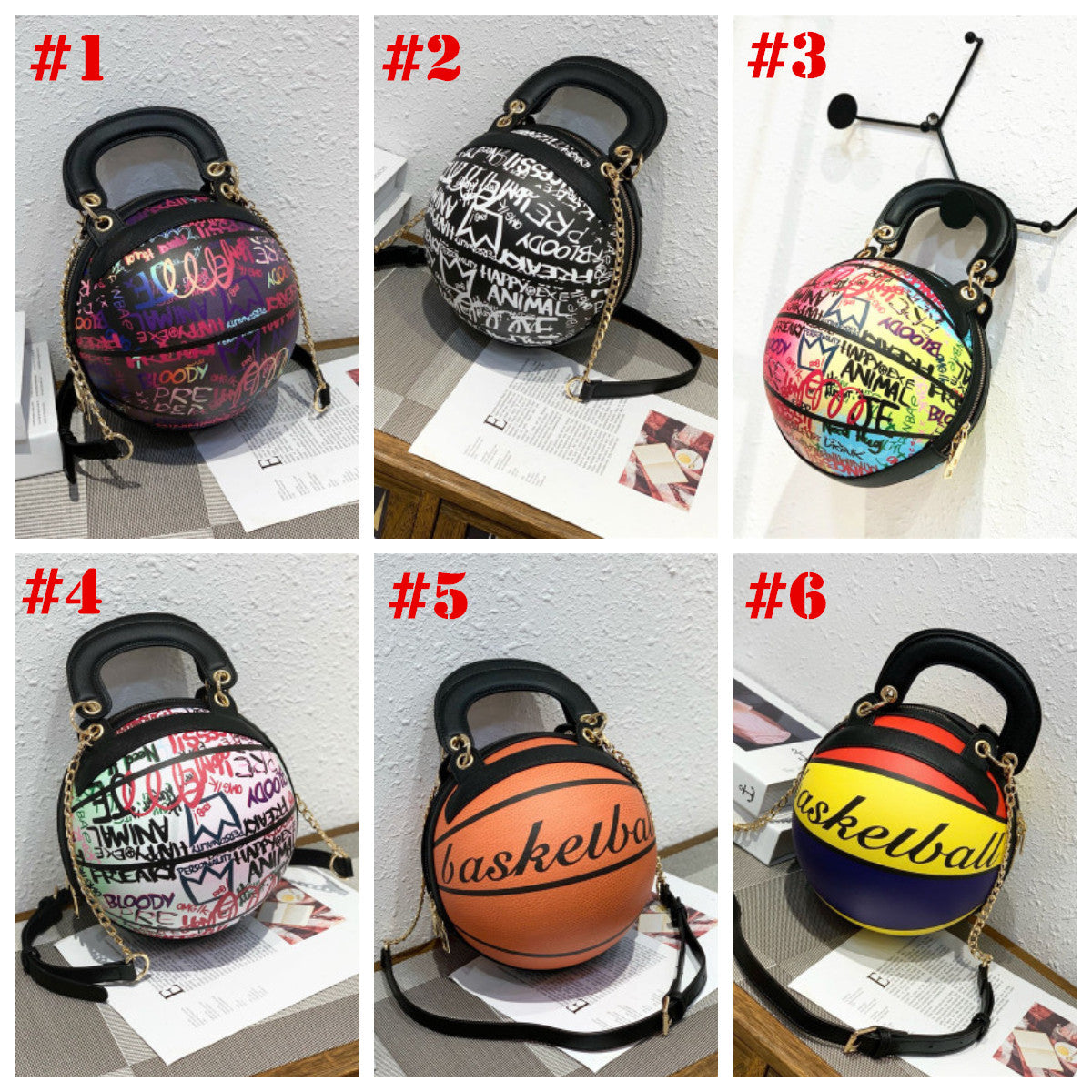 Personality Painted Graffiti Basketball Handbag F2034 - Furdela Wholesale