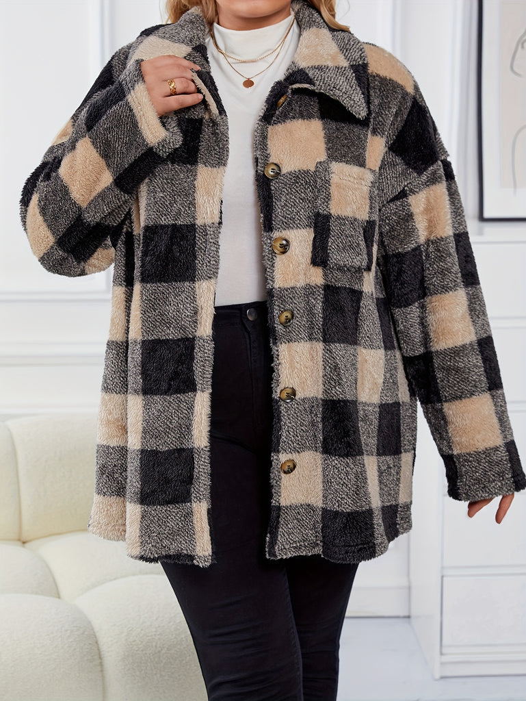 Women's Plus Size Faux Fur Plaid Pattern Coat DT2741 Furdela