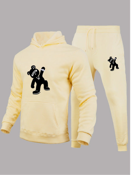Men Cartoon Letter Print Kangaroo Pocket Tracksuit Set AT8027