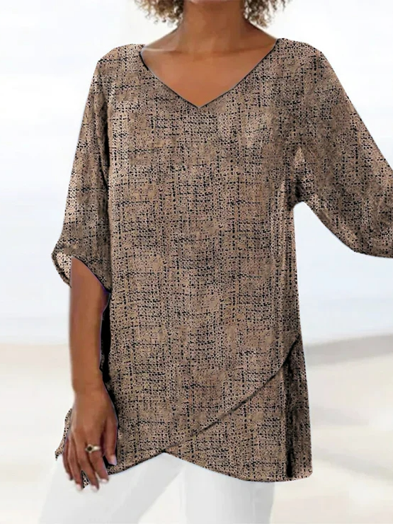 V Neck Loose Casual Abstract Shirt  QH90