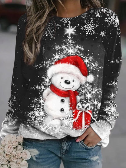 Women Christmas Santa Claus Crewneck Loose Long Sleeve Red Sweatshirts PJ3 - Furdela