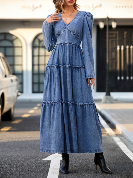 Long Sleeves Layered Denim Dress DE8080 Furdela