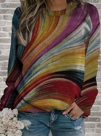 Multicolor  Long Sleeve Crew Neck Printed Sweatshirt QAL5