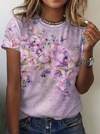 Floral Crew Neck Loose Casual T-Shirt QAL59