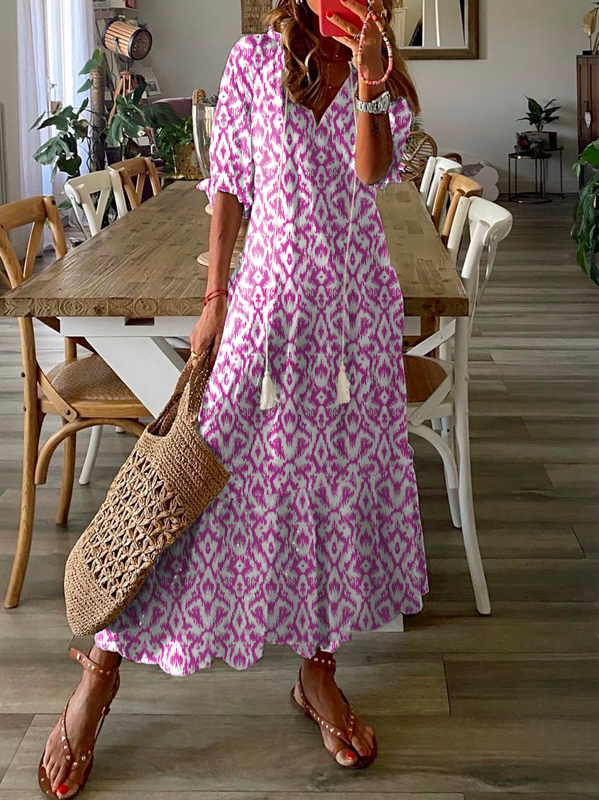 Women&#x27;s Shift Dress Short Maxi Dress half Sleeve Floral Print Summer Fall V Neck Casual Geometric Printed Dress MMr46