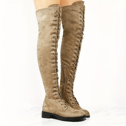 Women's Chunky Low Heel Over The Knee Boots BY6512 Furdela