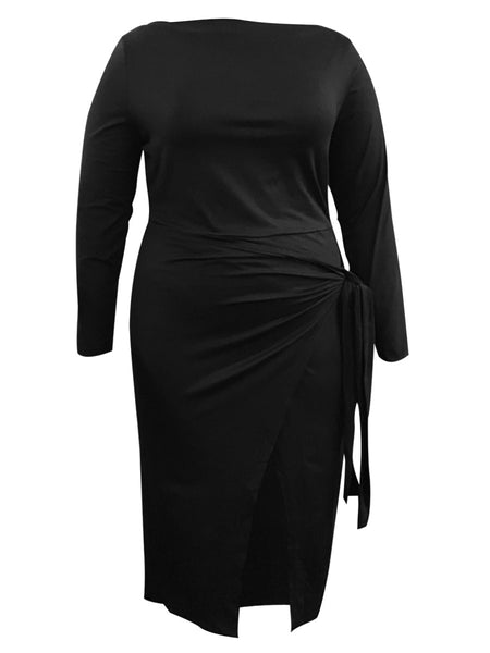 BASICS Plus Size Bandage Design Split Bodycon Dress AR8031