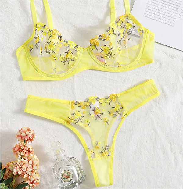Sweet Yellow Cute Floral Lingerie