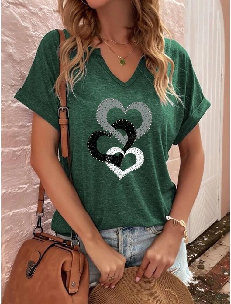 Heart/Cordate Casual V Neck Loose T-Shirt  WZ85