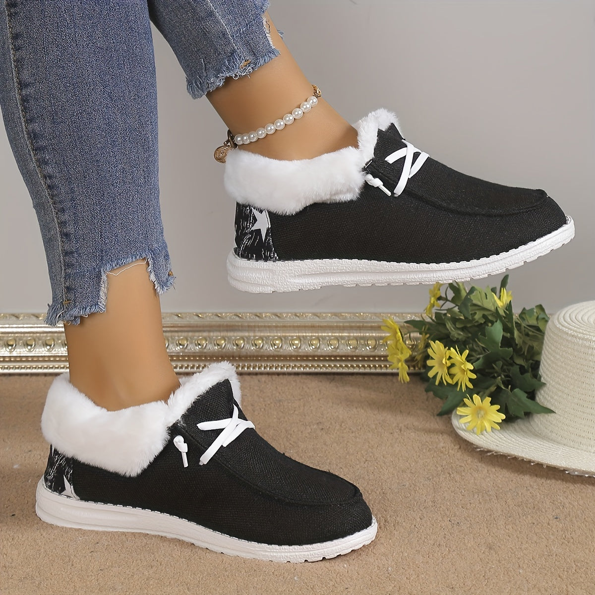 Women's Plush Lined Canvas Shoes GR7841 Furdela