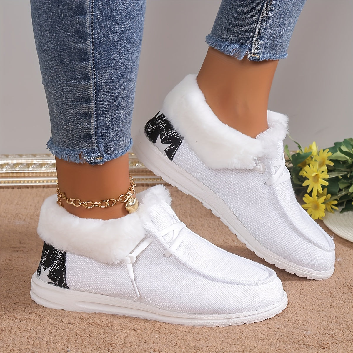 Women's Plush Lined Canvas Shoes GR7841 Furdela