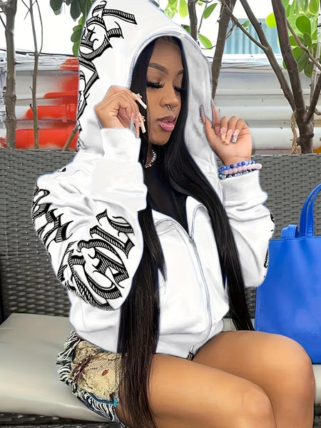 Letter Print Long Sleeve Zip Up Hoodies RG2041 Furdela