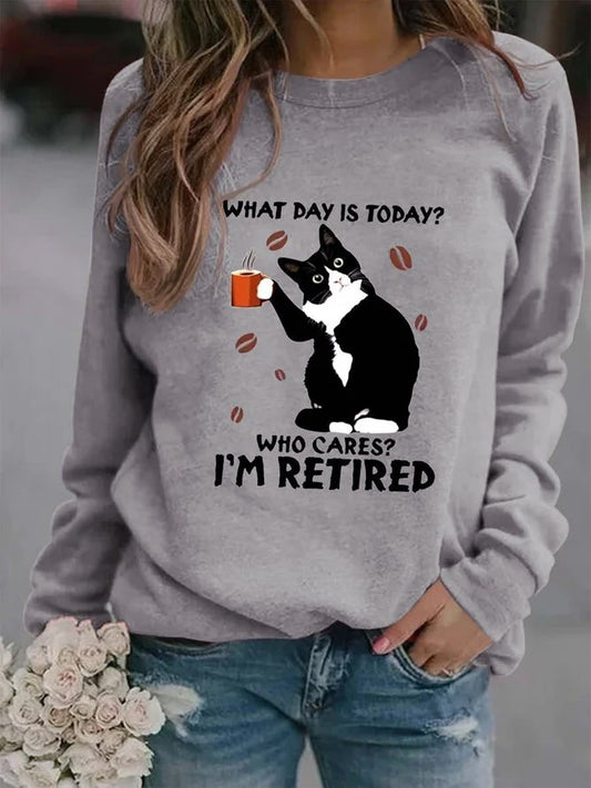 Women‘s Black Cat What Day Is Today Who Care Sweatshirt GA46