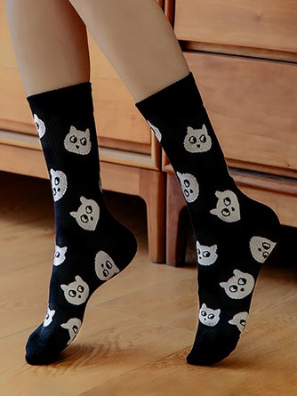 Casual Everyday Cat Pattern Cotton Socks High Stretch Breathable Accessories VT13