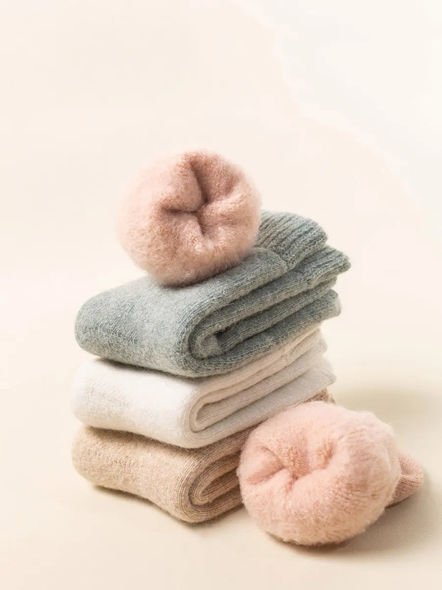 4 Pairs Women Solid Winter Wool Socks Ada Fashion