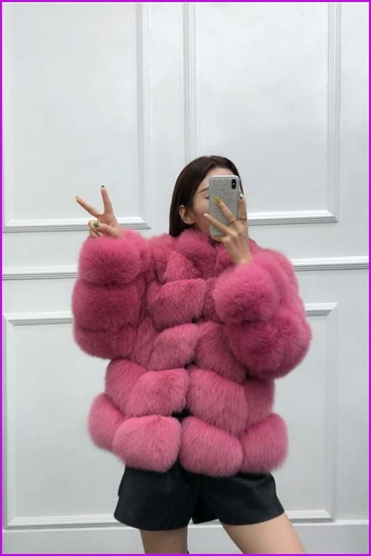 4 Colors Faux Fur Ladies Coats F1385 - Furdela