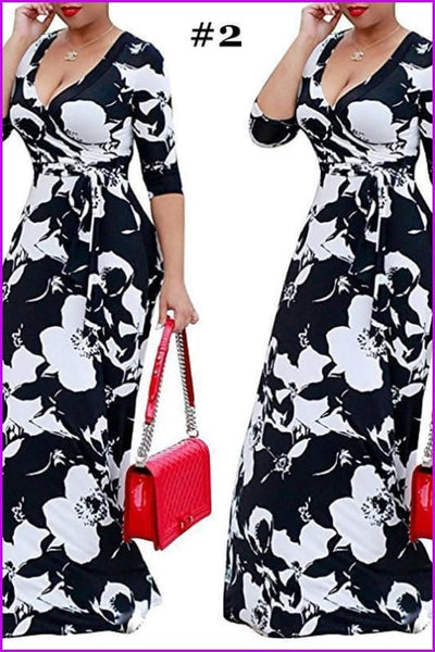 4 Colors Floral Printing Maxi Dress F114 - Furdela