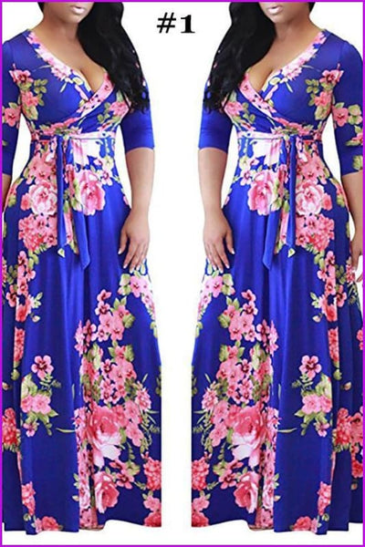 4 Colors Floral Printing Maxi Dress F114 - Furdela
