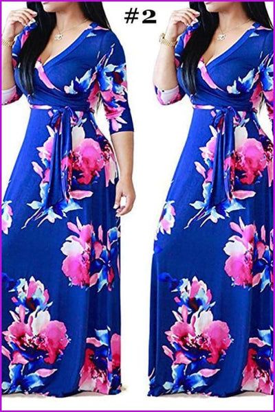 4 Colors Floral Printing Maxi Dress F114 - Furdela