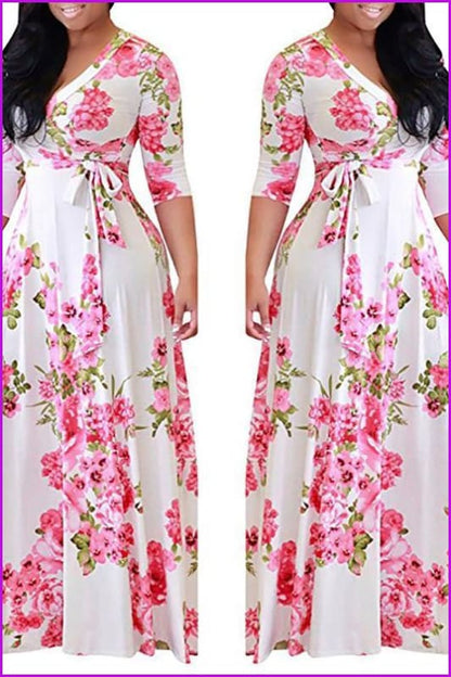 4 Colors Floral Printing Maxi Dress F114 - Furdela