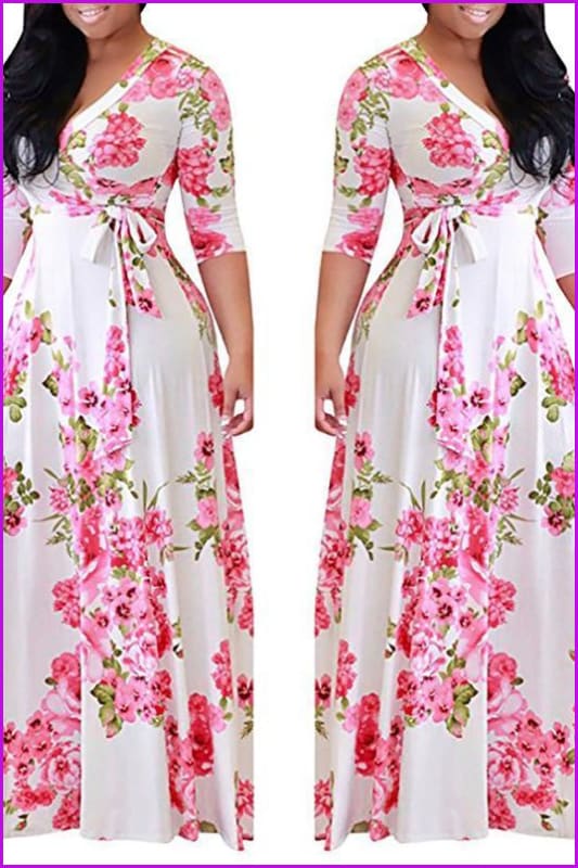 4 Colors Floral Printing Maxi Dress F114 - Furdela