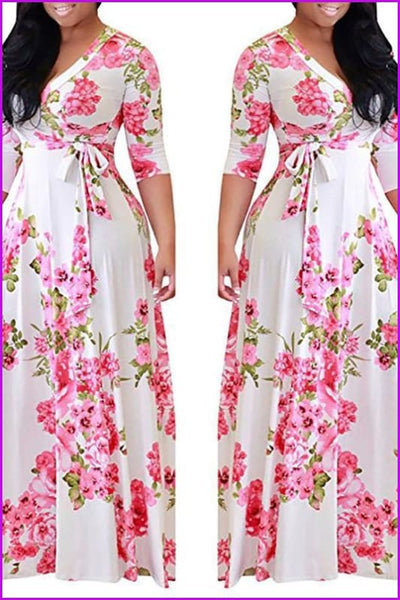 4 Colors Floral Printing Maxi Dress F114 - Furdela