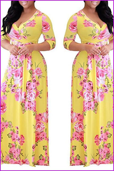 4 Colors Floral Printing Maxi Dress F114 - Furdela