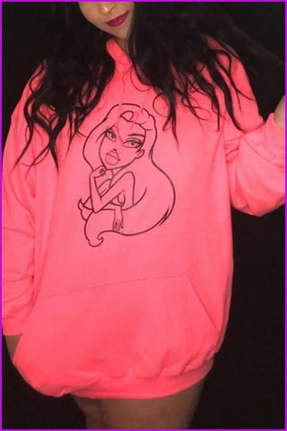 4 Colors Flow Girl Fluorescent Color Printing Hoodie F292 - Furdela