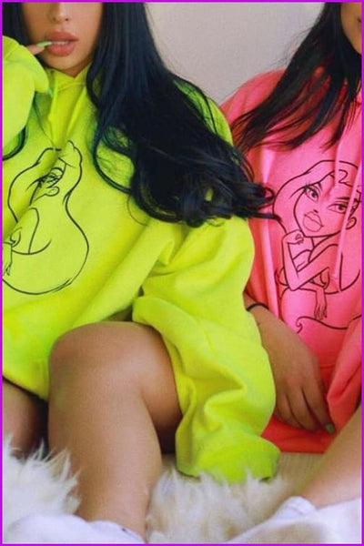 4 Colors Flow Girl Fluorescent Color Printing Hoodie F292 - Furdela