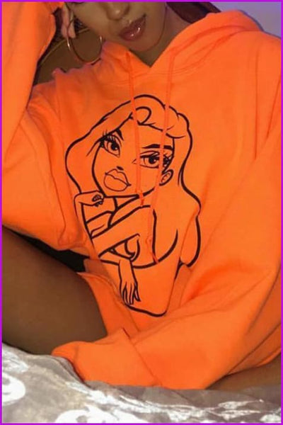 4 Colors Flow Girl Fluorescent Color Printing Hoodie F292 - Furdela