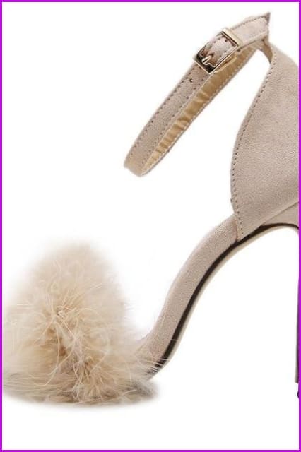 4 Colors Fluffy Fur Feather High Heels Sandals F107 - Furdela