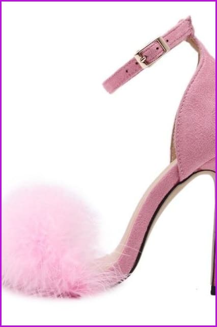 4 Colors Fluffy Fur Feather High Heels Sandals F107 - Furdela