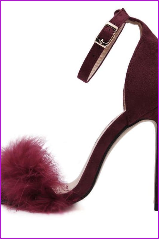 4 Colors Fluffy Fur Feather High Heels Sandals F107 - Furdela