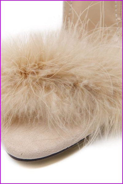 4 Colors Fluffy Fur Feather High Heels Sandals F107 - Furdela