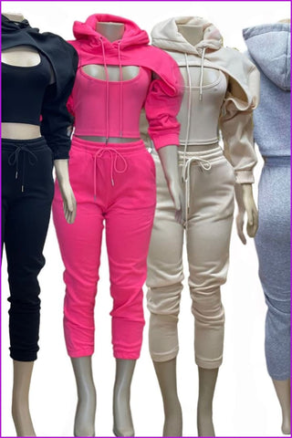 4 Colors Hoodie Three pieces Set tracksuit - Furdela
