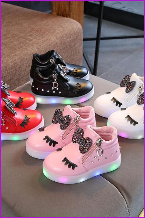 4 Colors Kids Princess Girls Led Sneakers Shoes F295 - Furdela