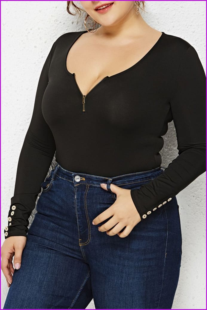 4 Colors Plus Size XL-6XL Onesies Zipper Top F238 - Furdela