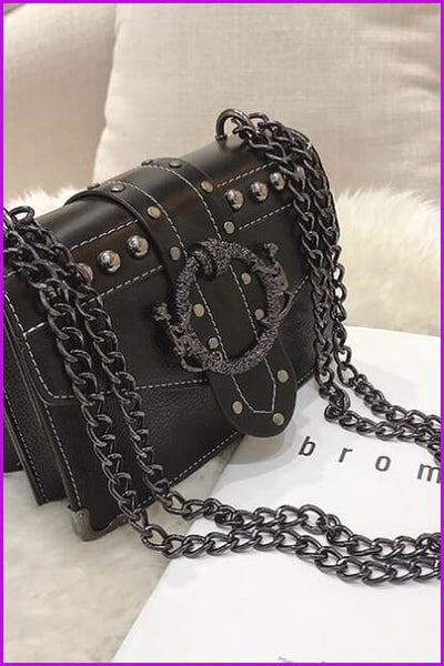 4 Colors Rivet Lock Chain PU Shoulder Bag F099 - Furdela