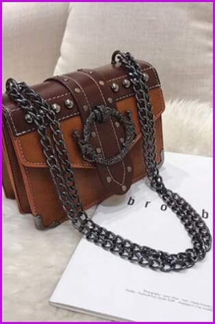 4 Colors Rivet Lock Chain PU Shoulder Bag F099 - Furdela
