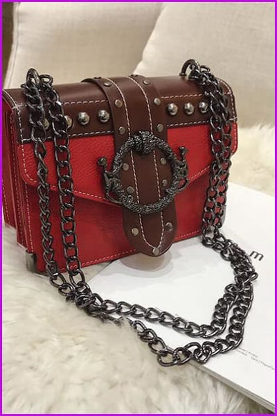 4 Colors Rivet Lock Chain PU Shoulder Bag F099 - Furdela
