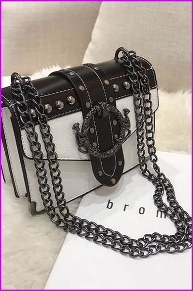 4 Colors Rivet Lock Chain PU Shoulder Bag F099 - Furdela