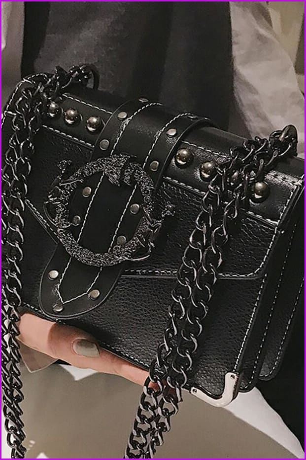 4 Colors Rivet Lock Chain PU Shoulder Bag F099 - Furdela
