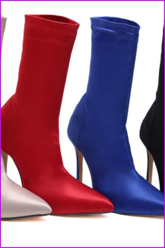 4 Colors Satin High-Heeled Boots F334 - Furdela