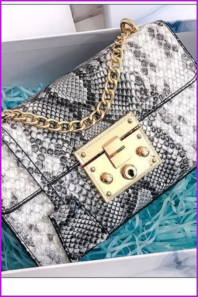 4 Colors Snake Skin Faux PU Leather Shoulder Bag F225 - Furdela