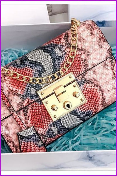 4 Colors Snake Skin Faux PU Leather Shoulder Bag F225 - Furdela